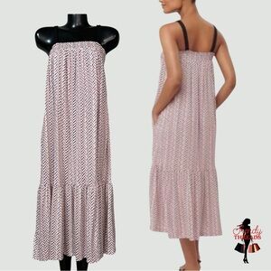 LOFT Chevron Print Flounce Pocket Midi/Maxi Dress SMALL Relaxed Fit Vaca Costal